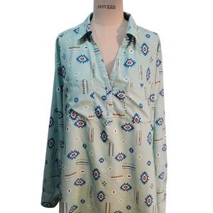 Magellan Women's‎ Fish Gear Classic Fit Aztec Print Roll Tab Blouse Size 2X NWOT